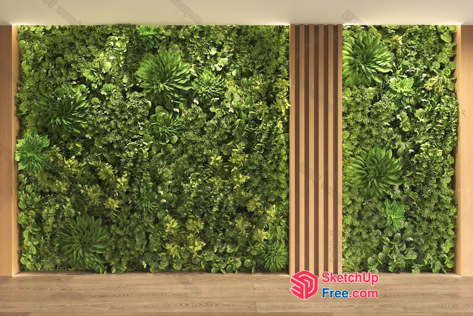 Green Wall With Pillars And Floor 3D SketchUp File