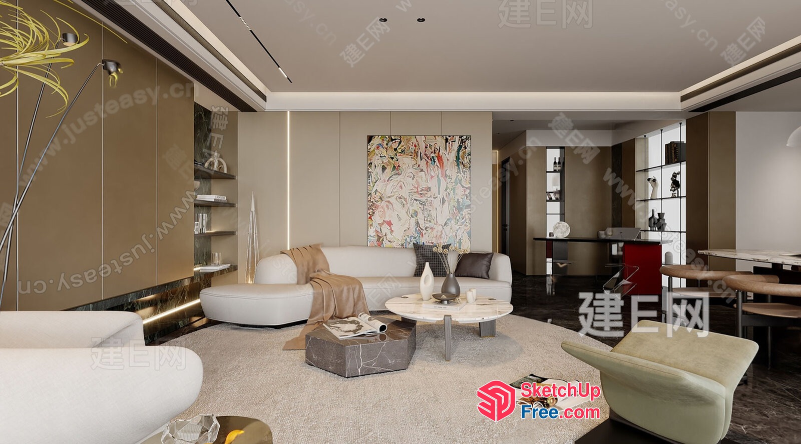 Modern Living Room With Creamy Style And European Influences 3D SketchUp File