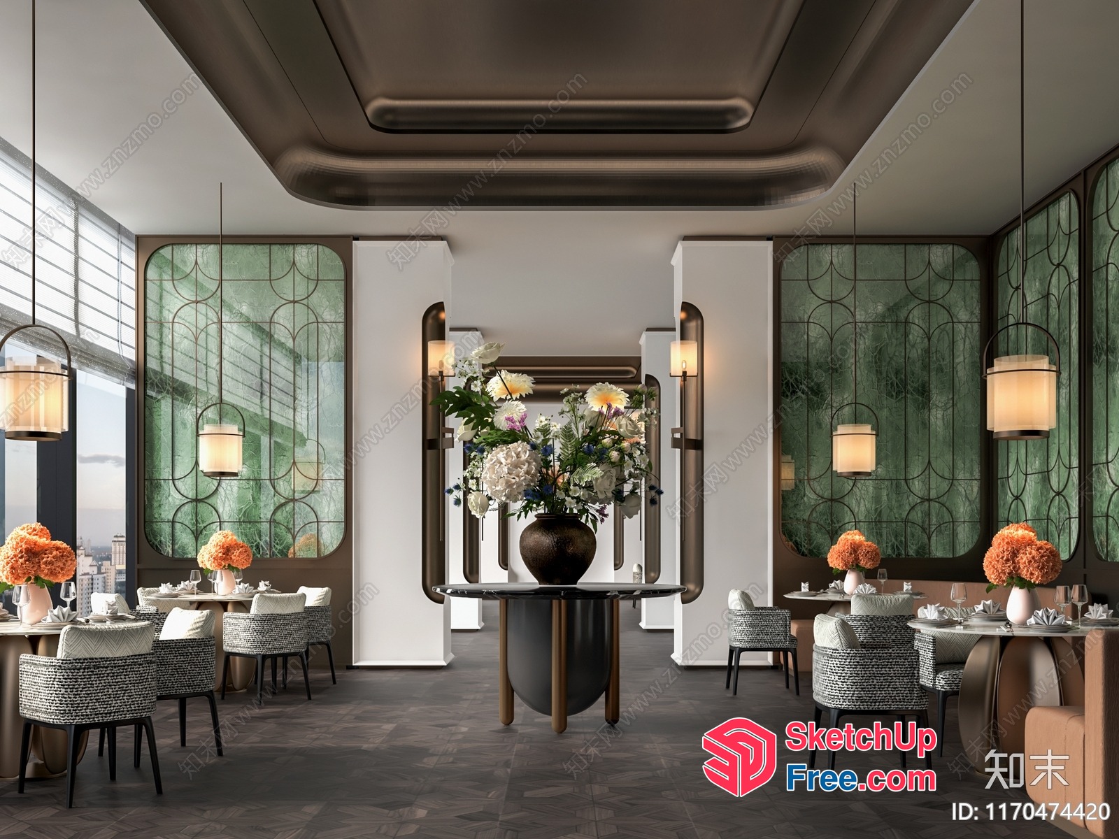 Modern Restaurant With Elegant Decor And City View 3D SketchUp File