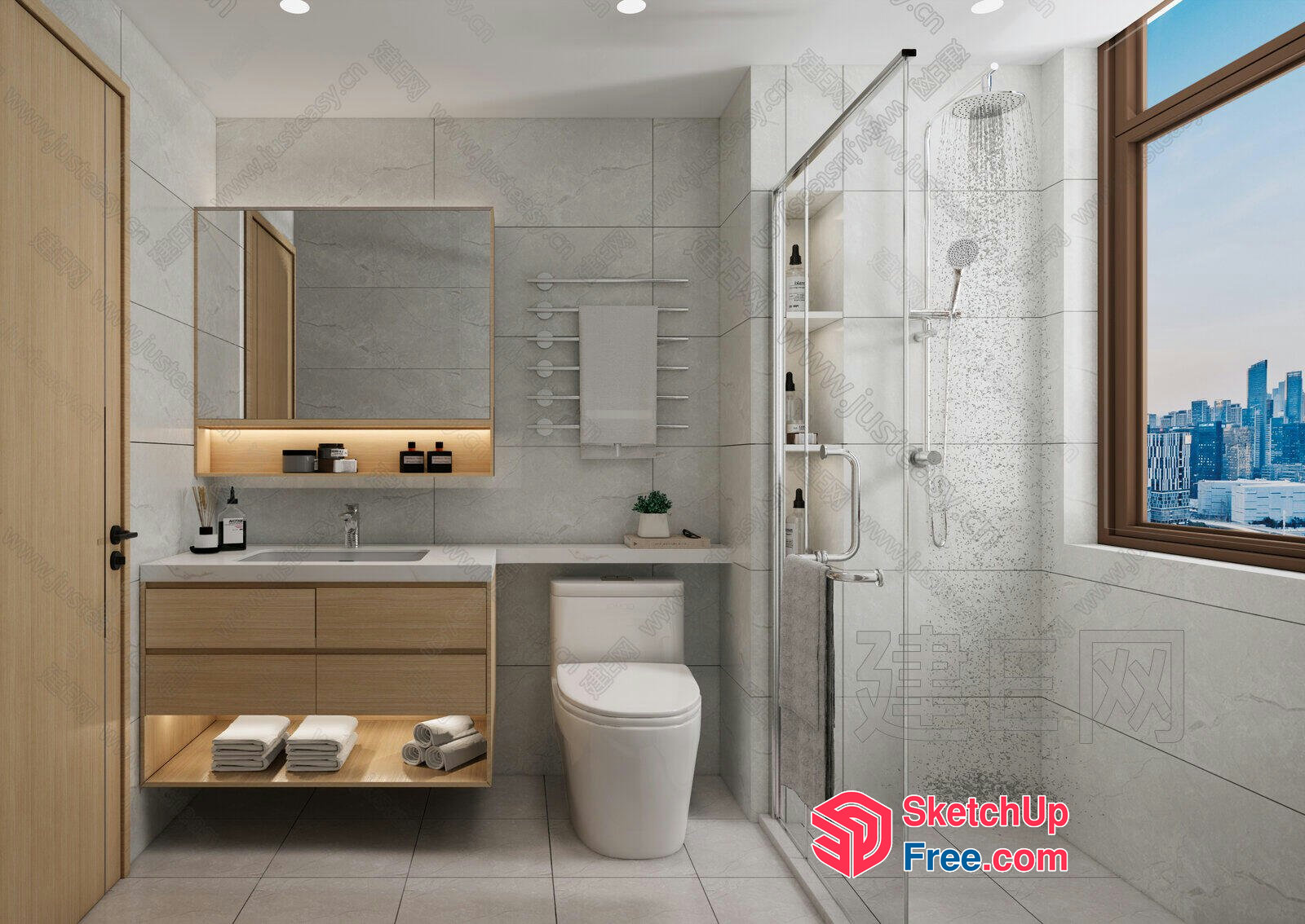 Modern Bathroom With White And Gray Tiles 3D SketchUp File