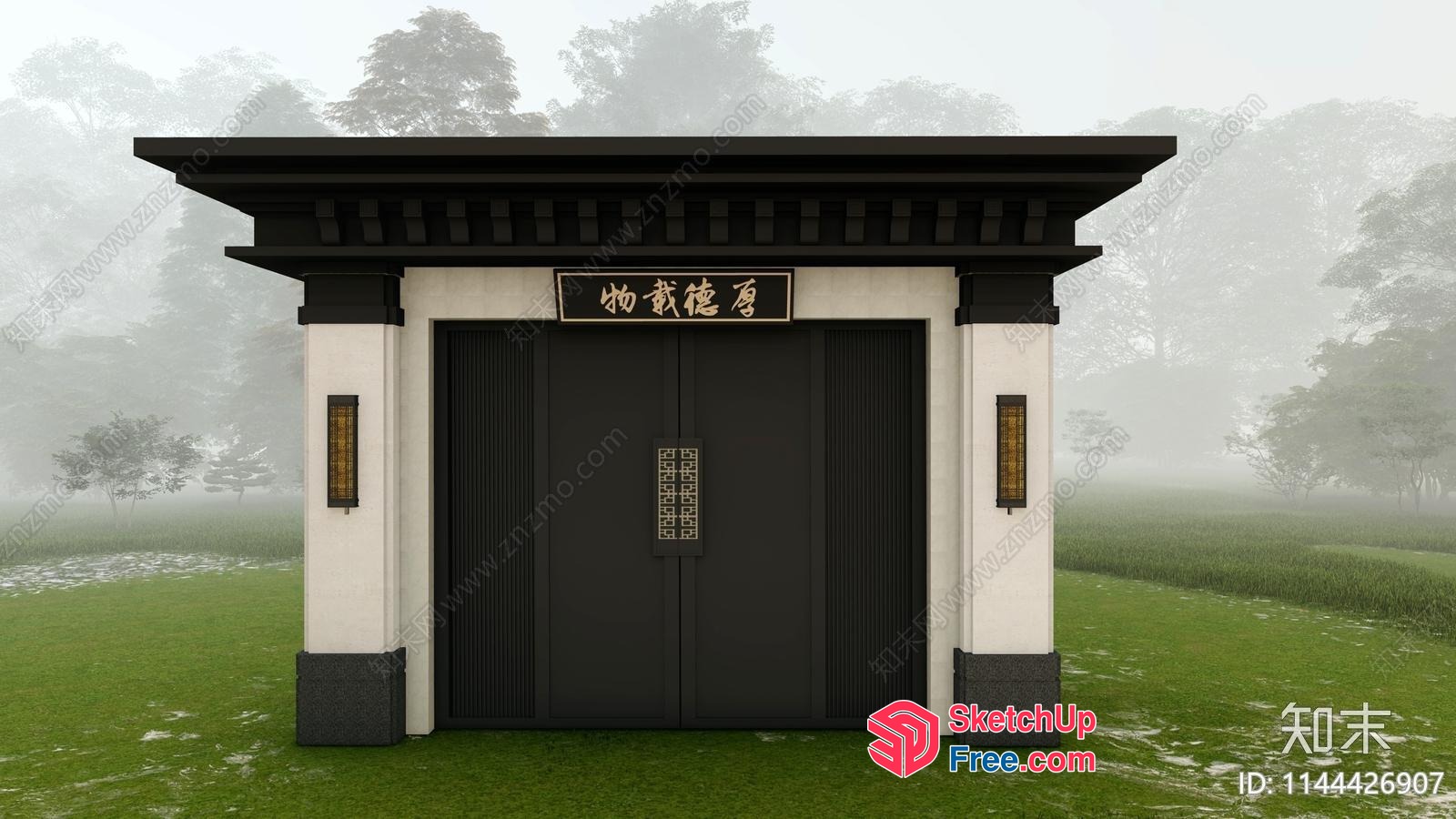 Traditional Asian-Inspired Exterior Entrance 3D SketchUp File
