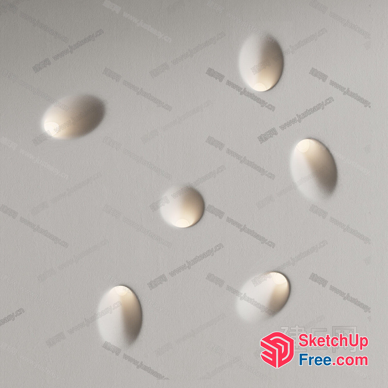 Six Oval-Shaped Indentations On A Light Grey Wall 3D SketchUp File