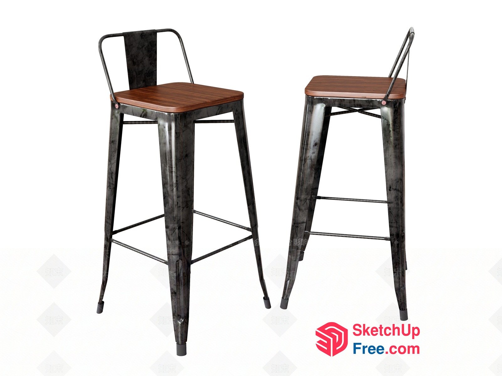 Tall Bar Stools With Wooden Seats And Metal Legs 3D SketchUp File