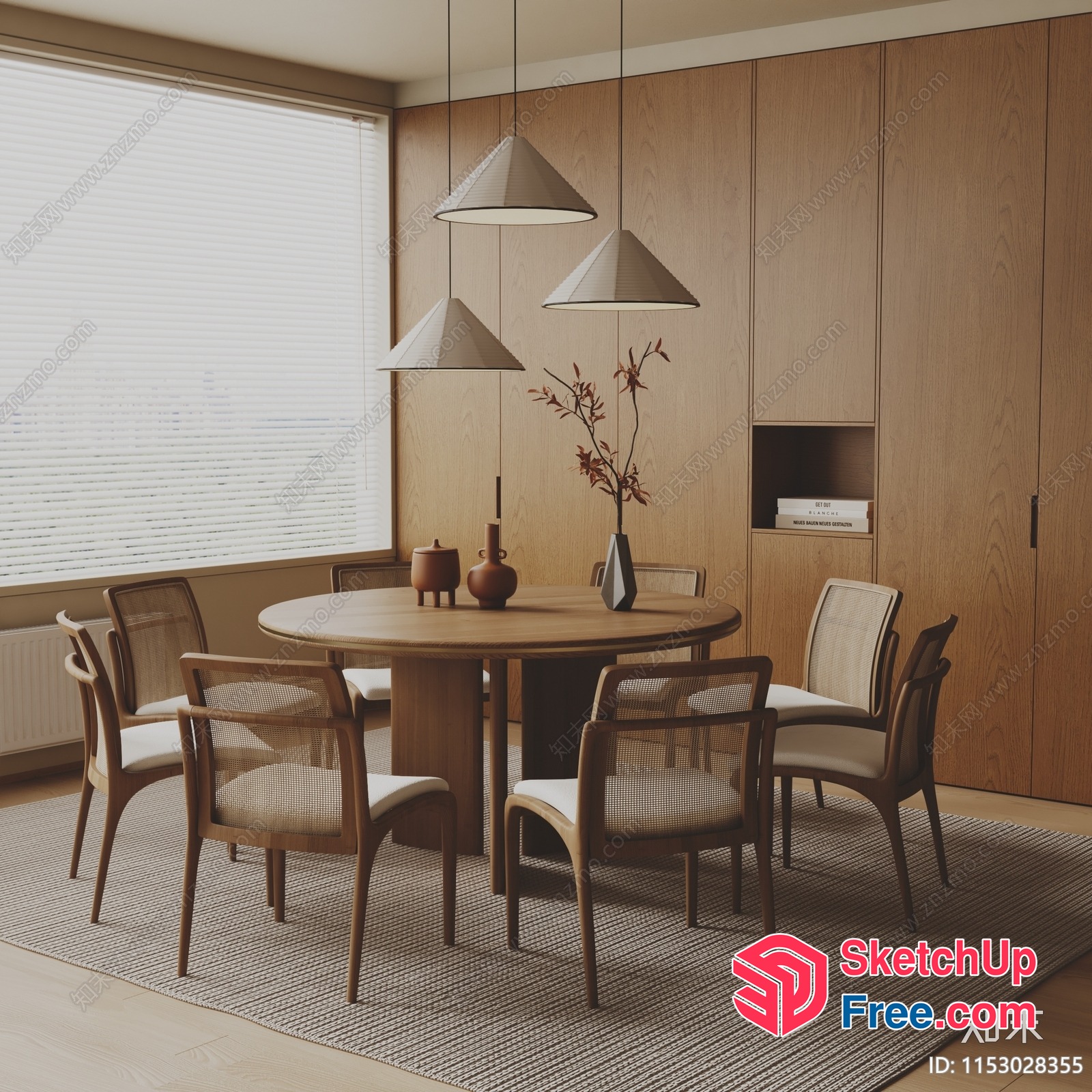 Minimalist Japanese Style Dining Room With Wooden Table And Chairs 3D SketchUp File