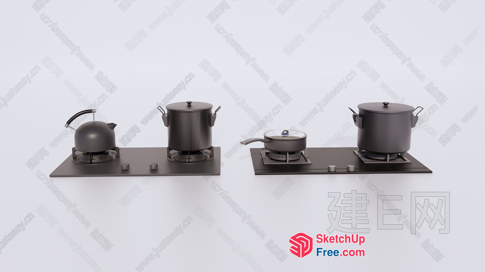 Four Kitchen Appliances On Black Stoves 3D SketchUp File