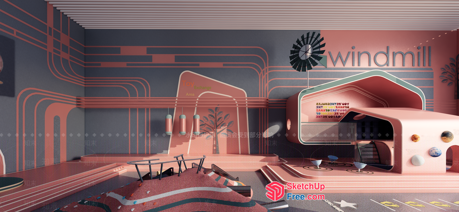 Futuristic Retro Style Windmill Interior Design 3D SketchUp File