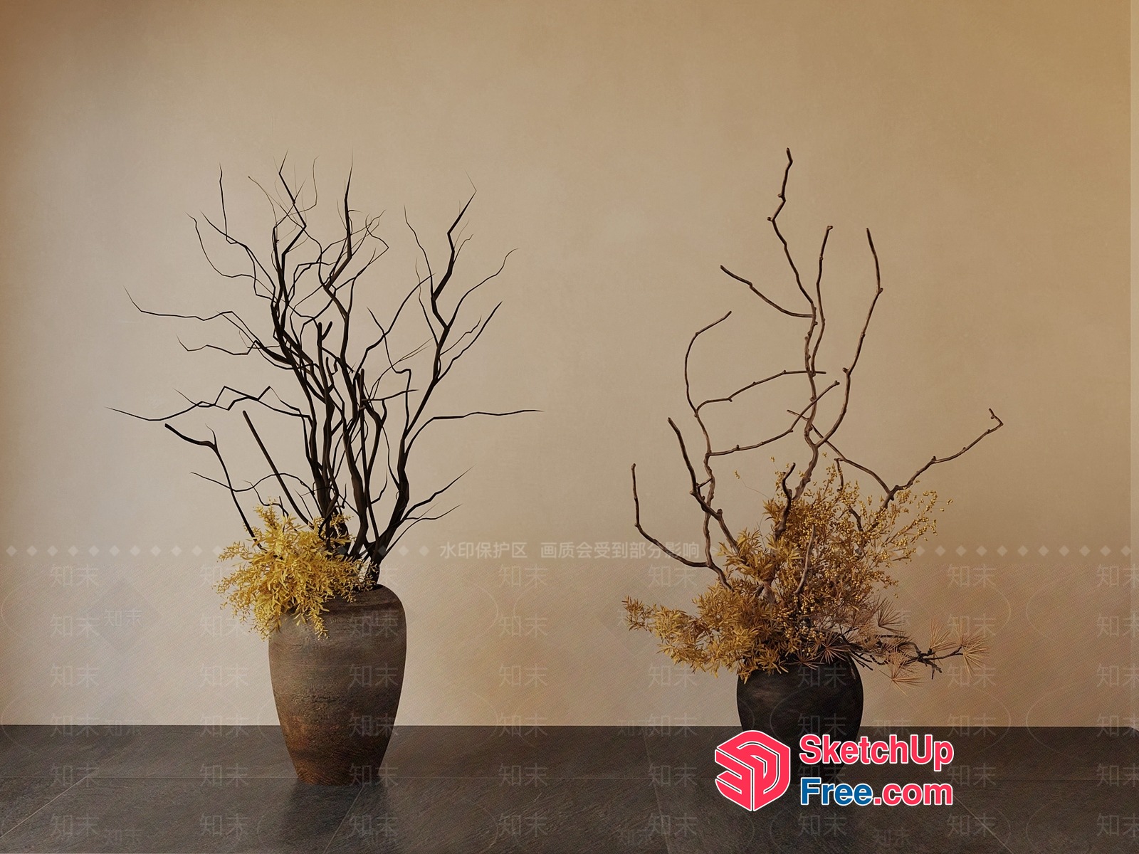 Simple Elegant Branches In Vases 3D SketchUp File