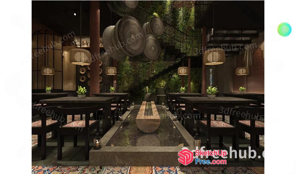 Elegant And Modern Dining Room With Water Feature 3D SketchUp File
