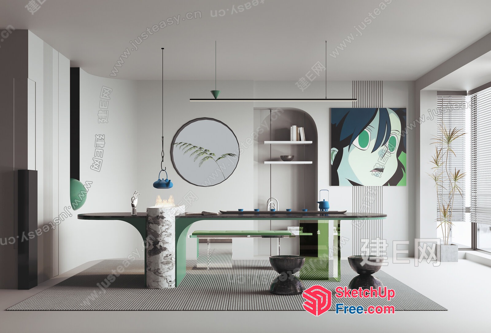 Modern Japanese Minimalist Dining Room Interior 3D SketchUp File