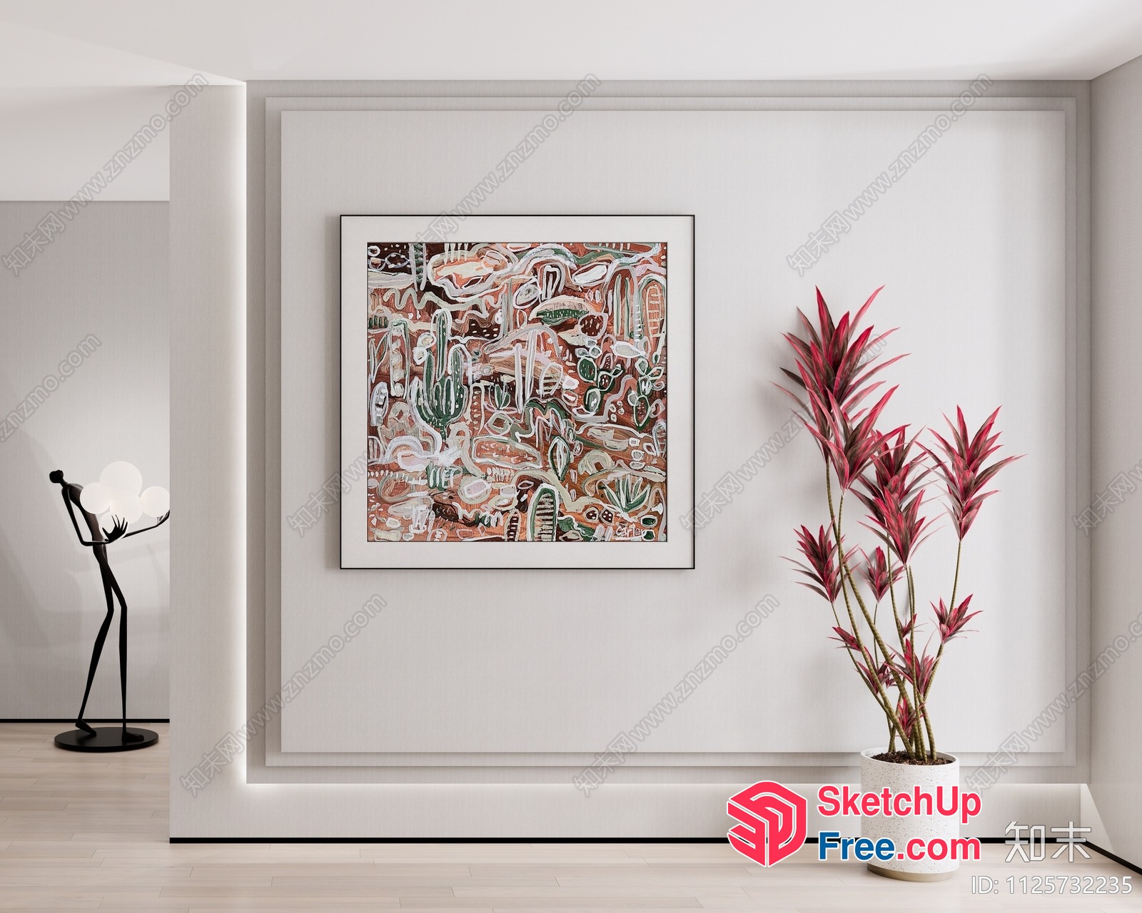 Minimalist Style Interior With Artwork And Plant 3D SketchUp File
