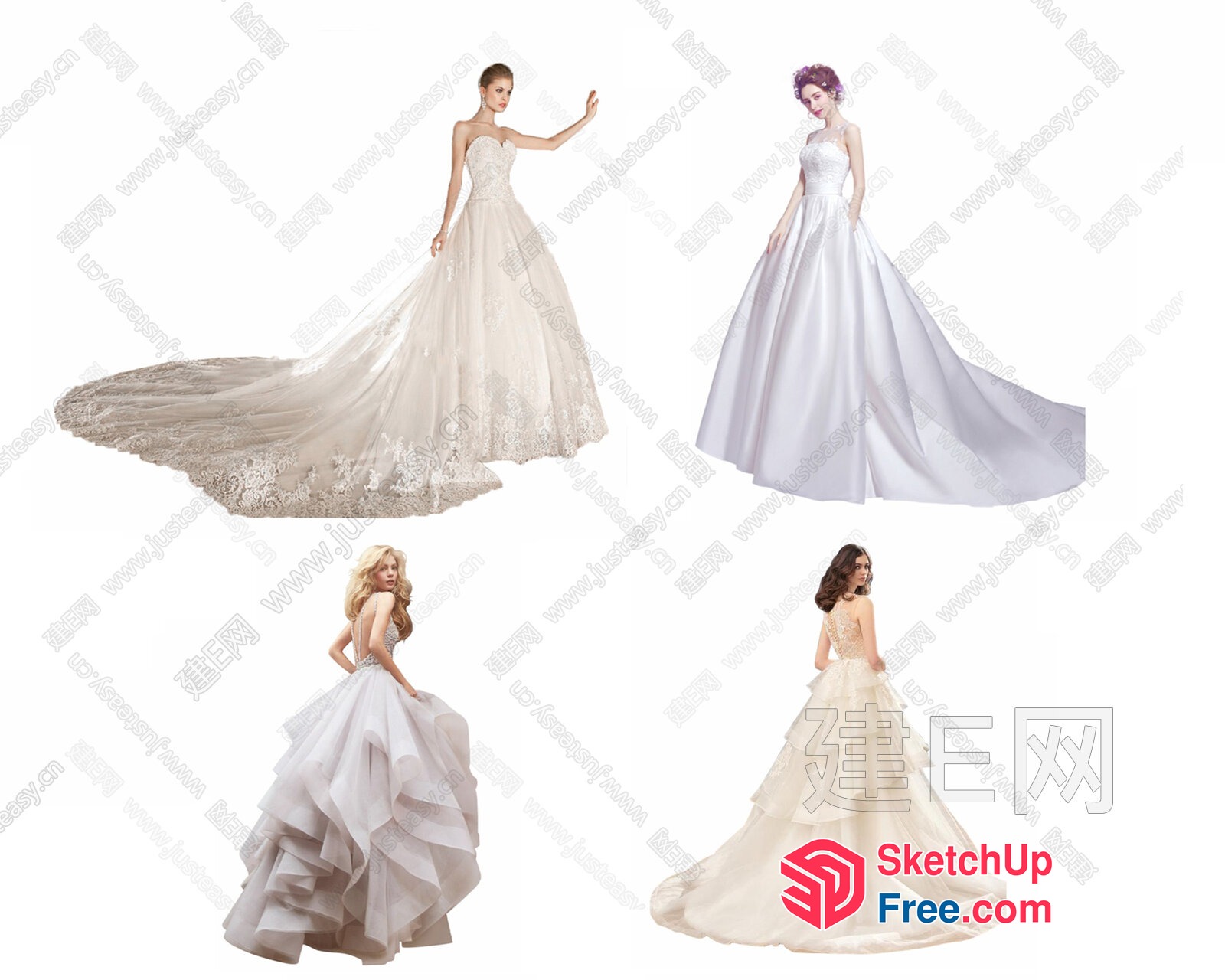 Elegant White Wedding Dresses Collection 3D SketchUp File