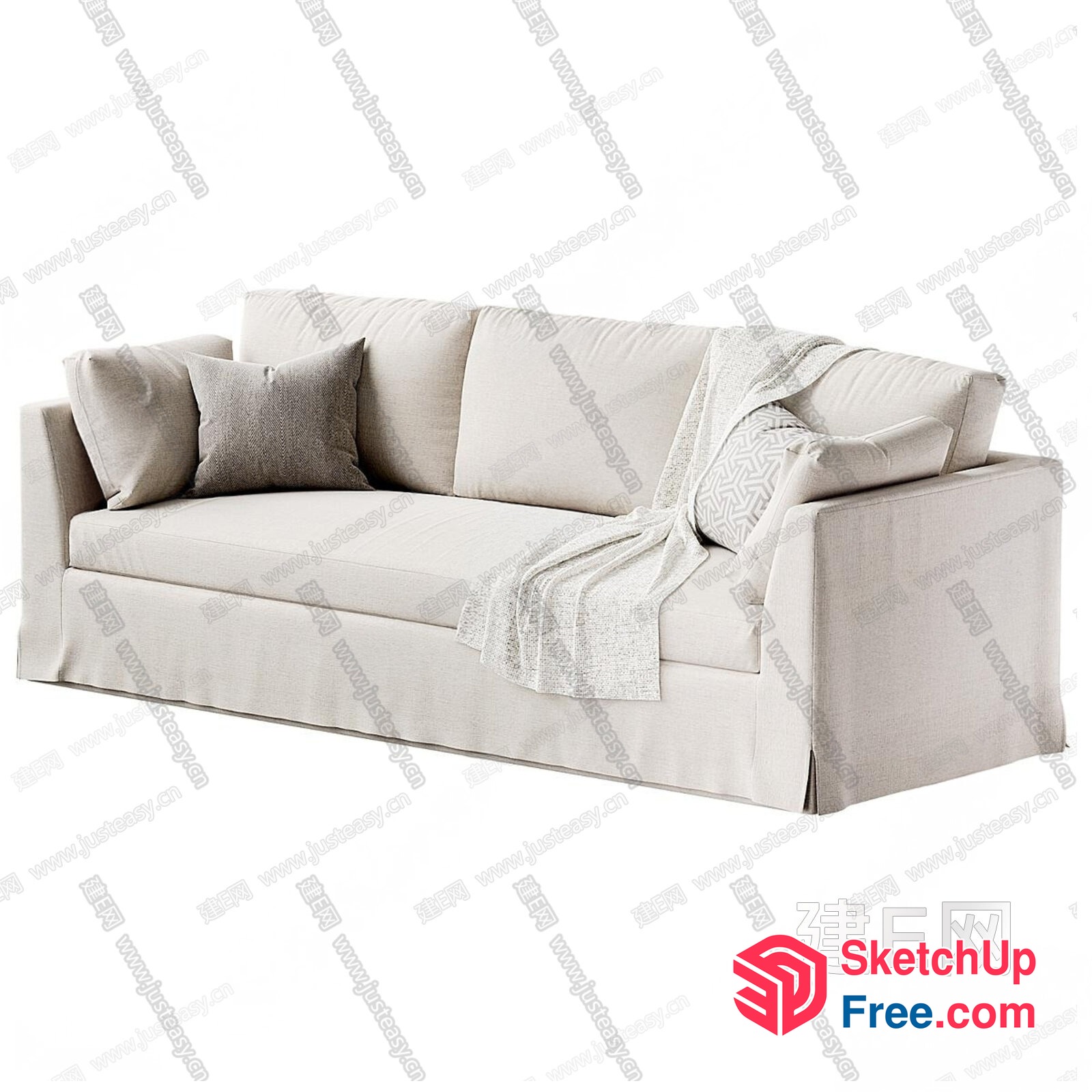 Minimalist White Sofa With Pillows And Blanket 3D SketchUp File