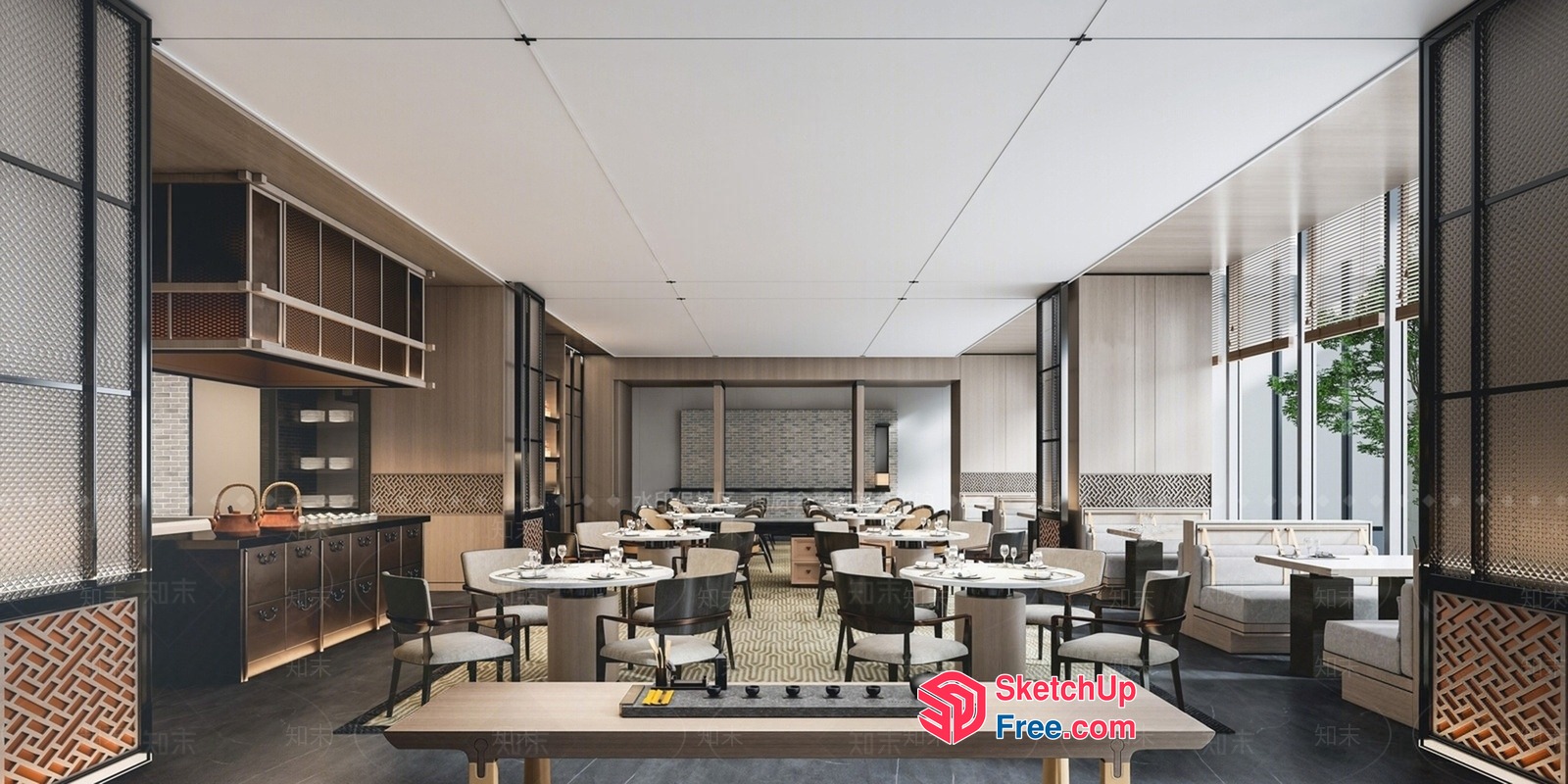 Modern Japanese-Inspired Dining Room With Elegant Table And Chairs 3D SketchUp File