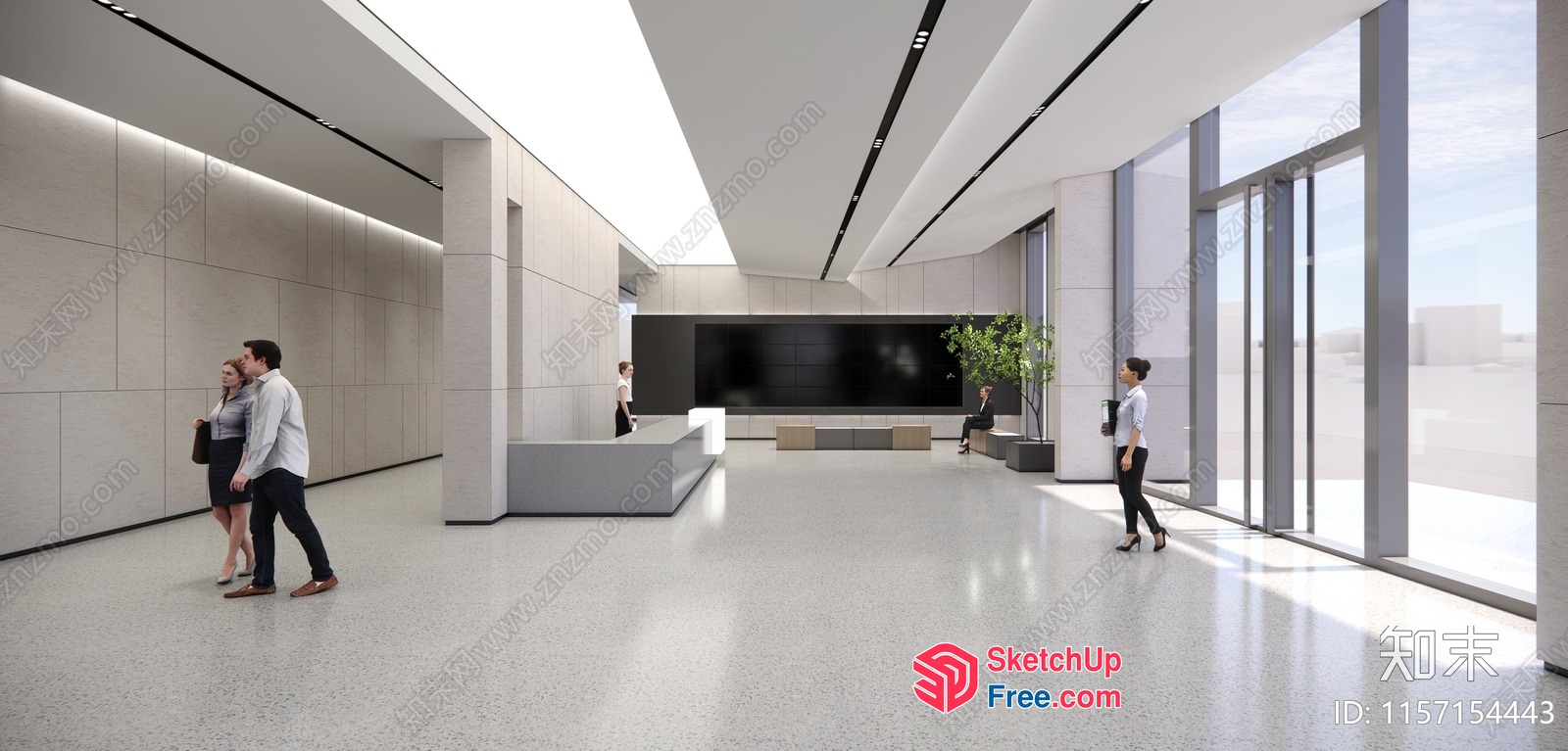 Modern Office Lobby With Large Windows And Natural Light 3D SketchUp File