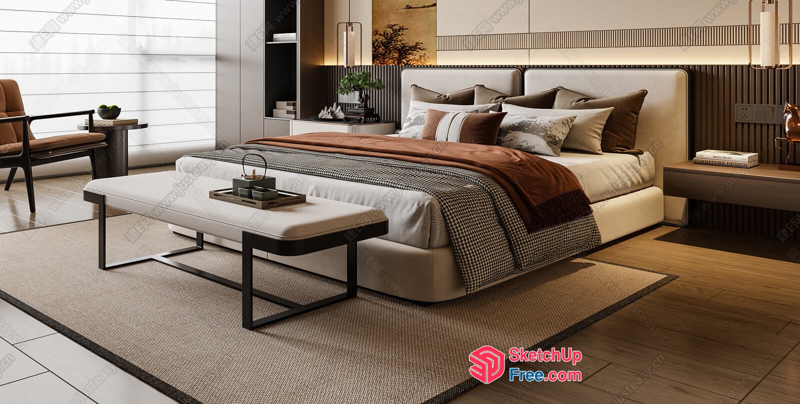 Modern Minimalist Japanese Style Bedroom 3D SketchUp File
