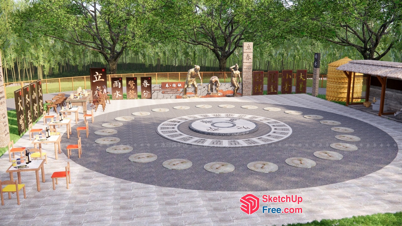 Asian-Inspired Outdoor Dining Area 3D SketchUp File