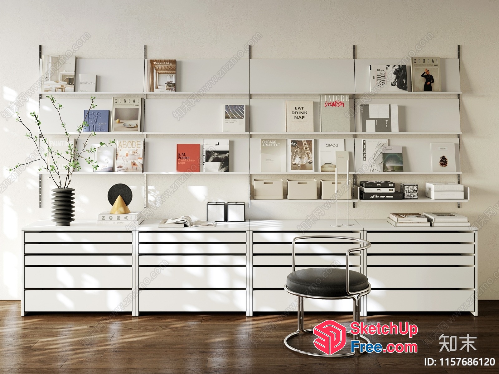 Minimalist White Bookcase And Shelving Unit 3D SketchUp File