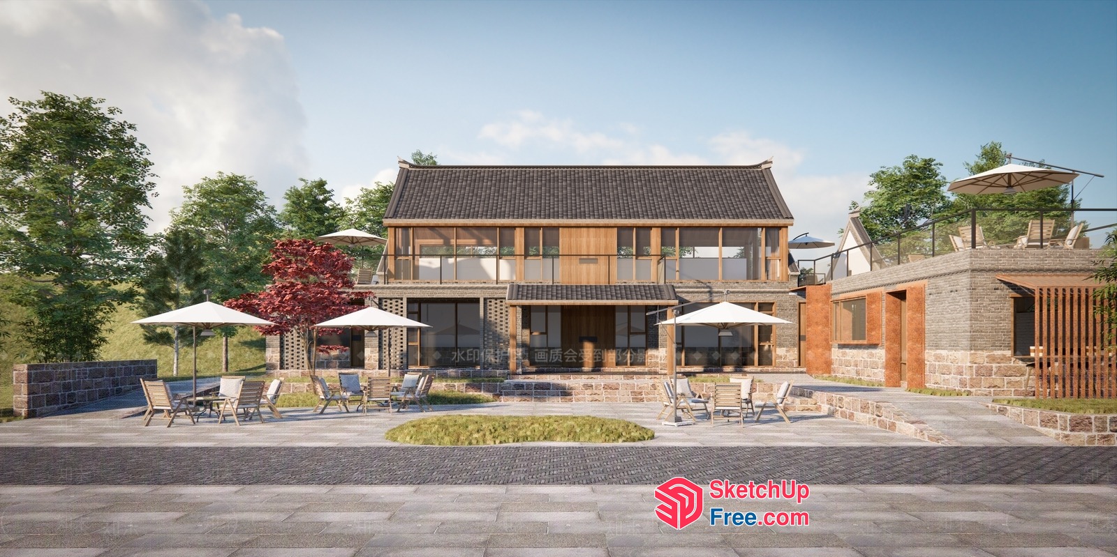 Exterior Villa Design With Elegant Balcony 3D SketchUp File