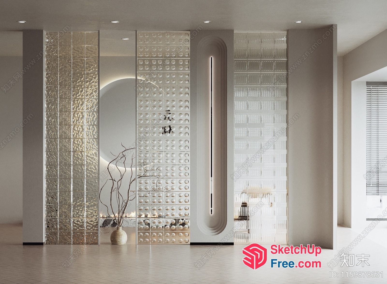 Elegant Modern Interior Design With Glass Brick Wall 3D SketchUp File