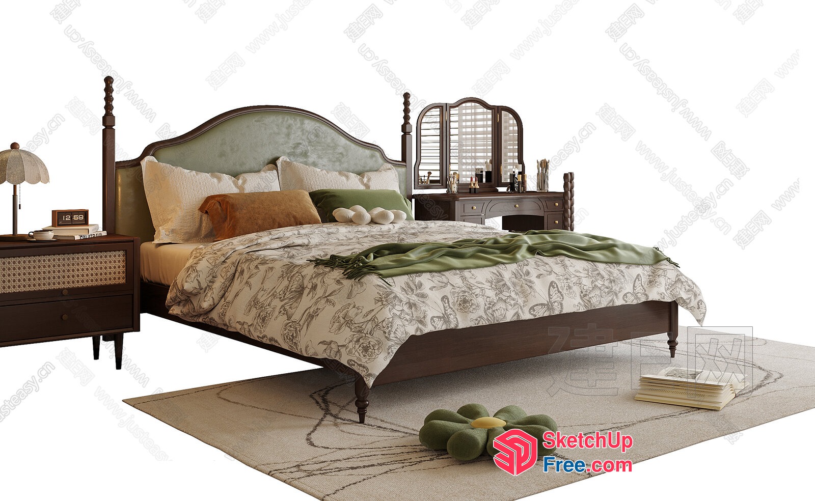 Elegant European Style Bedroom With A Touch Of Nature 3D SketchUp File