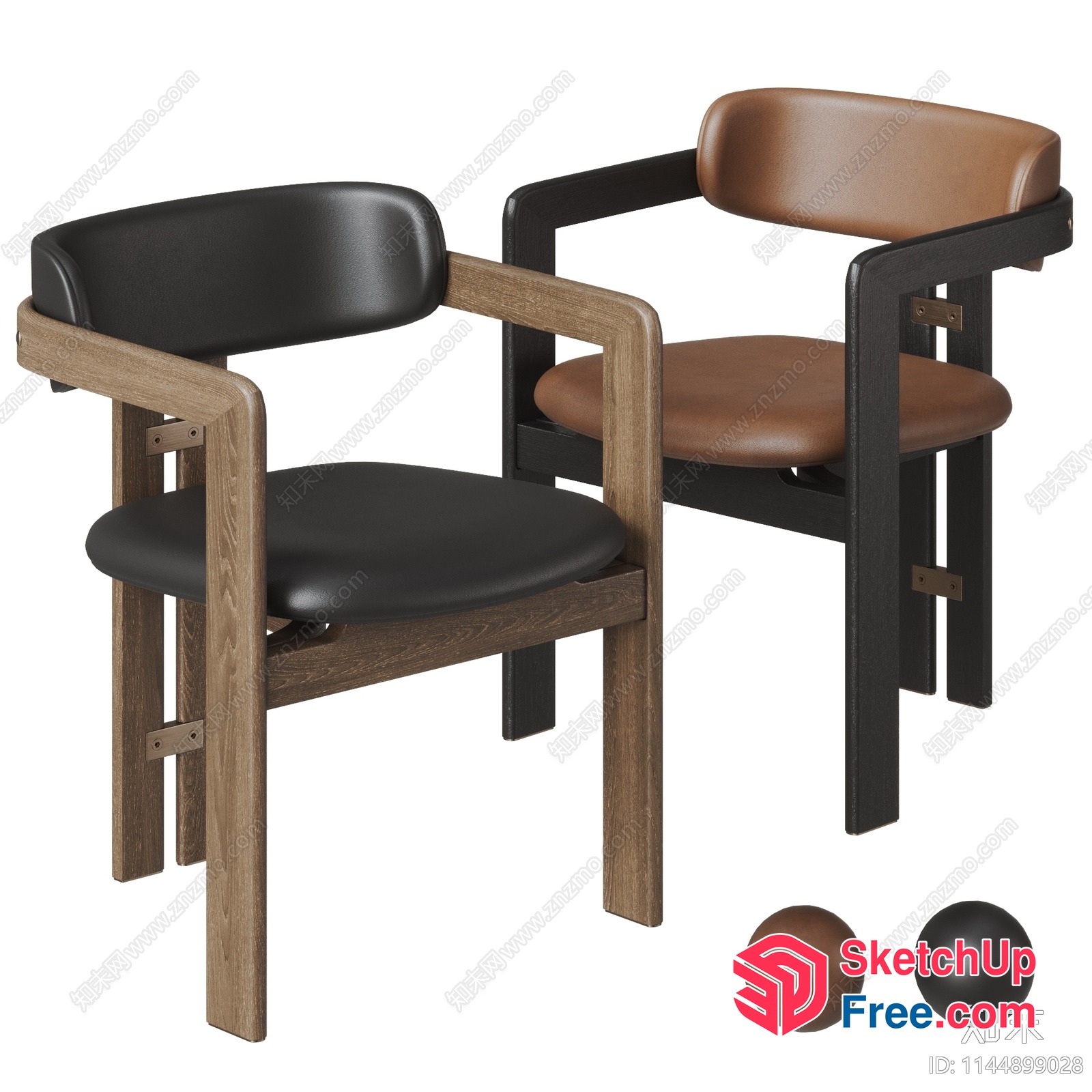 Two Wooden Chairs With Leather Seats And Backs 3D SketchUp File