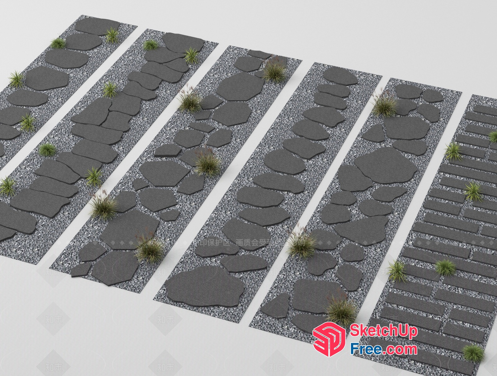 Modern Stone Paver Pathway Design 3D SketchUp File