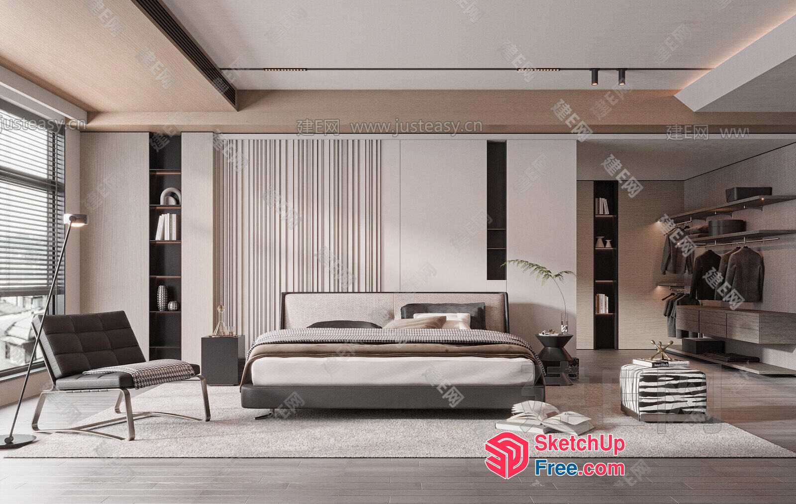 Modern Minimalist Bedroom With Neutral Color Scheme 3D SketchUp File