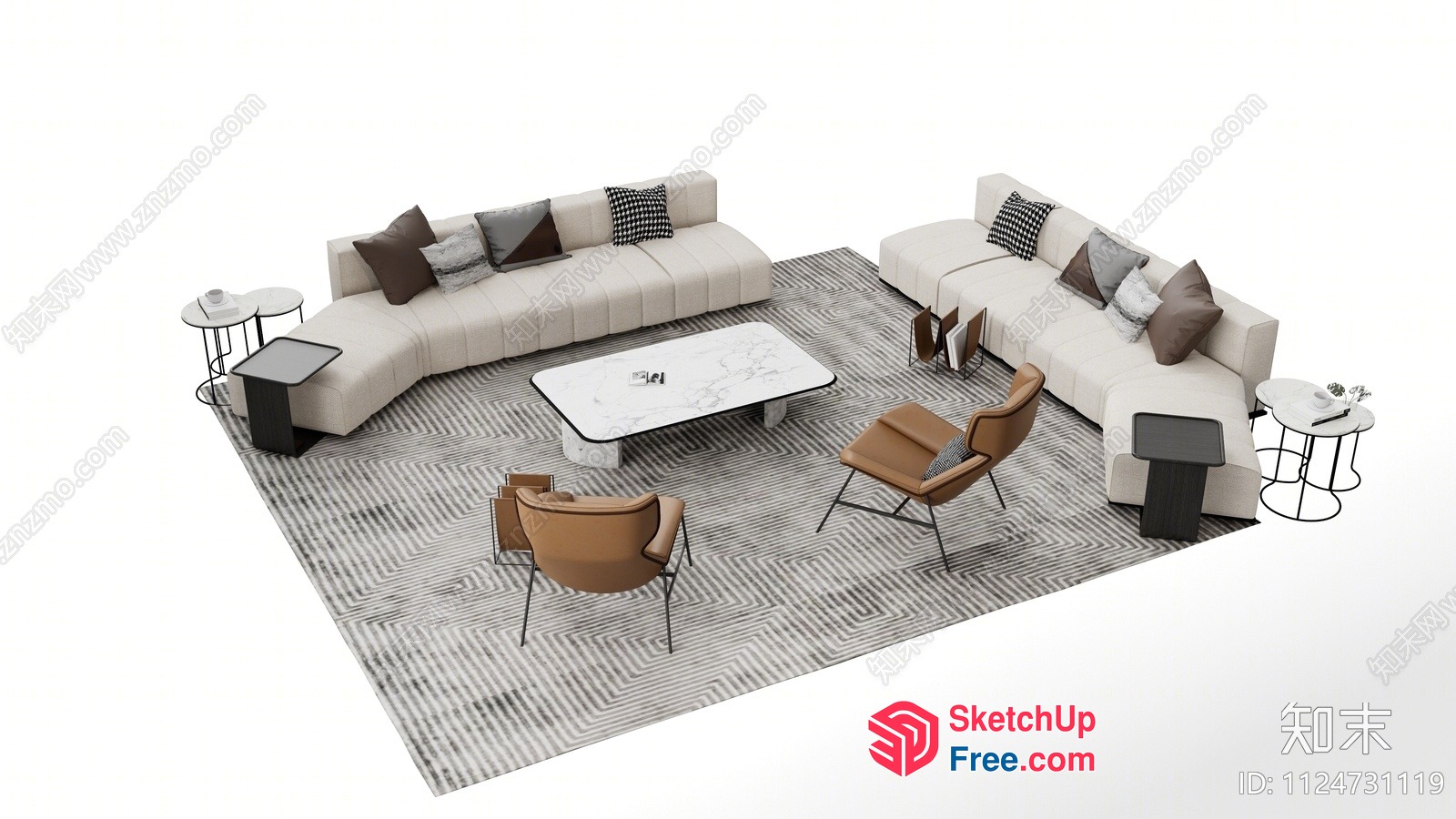 Modern Living Room Interior With Creamy Style Sofa 3D SketchUp File