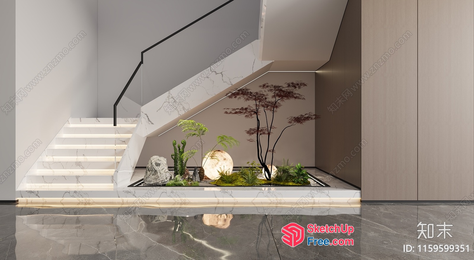 Modern Staircase With Marble And Glass Railings 3D SketchUp File