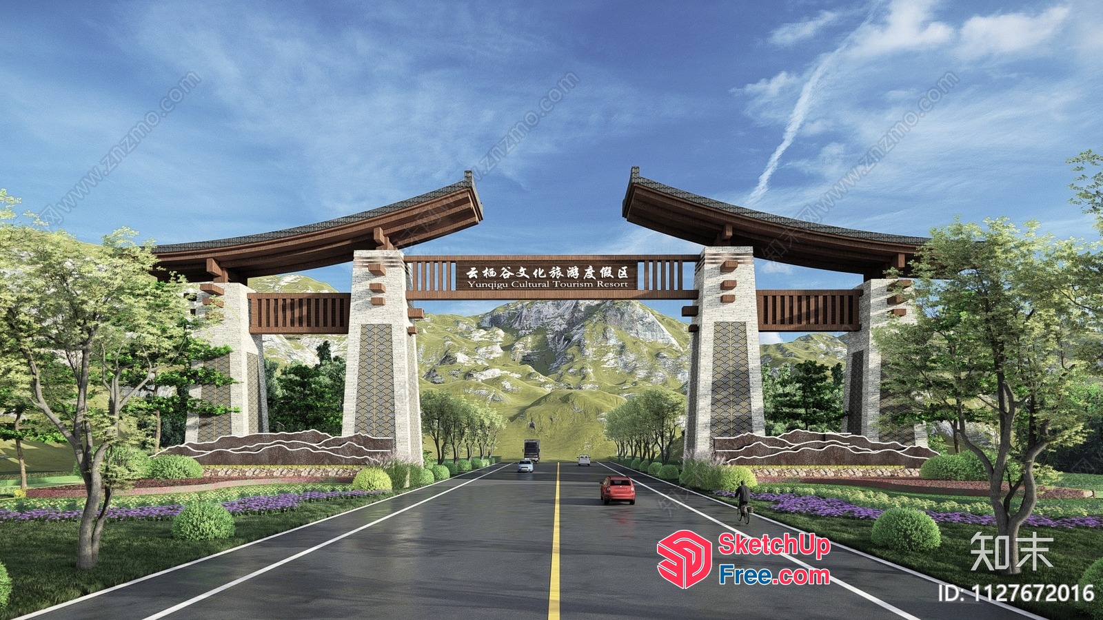 Asian Cultural Mountain Resort Entrance 3D SketchUp File