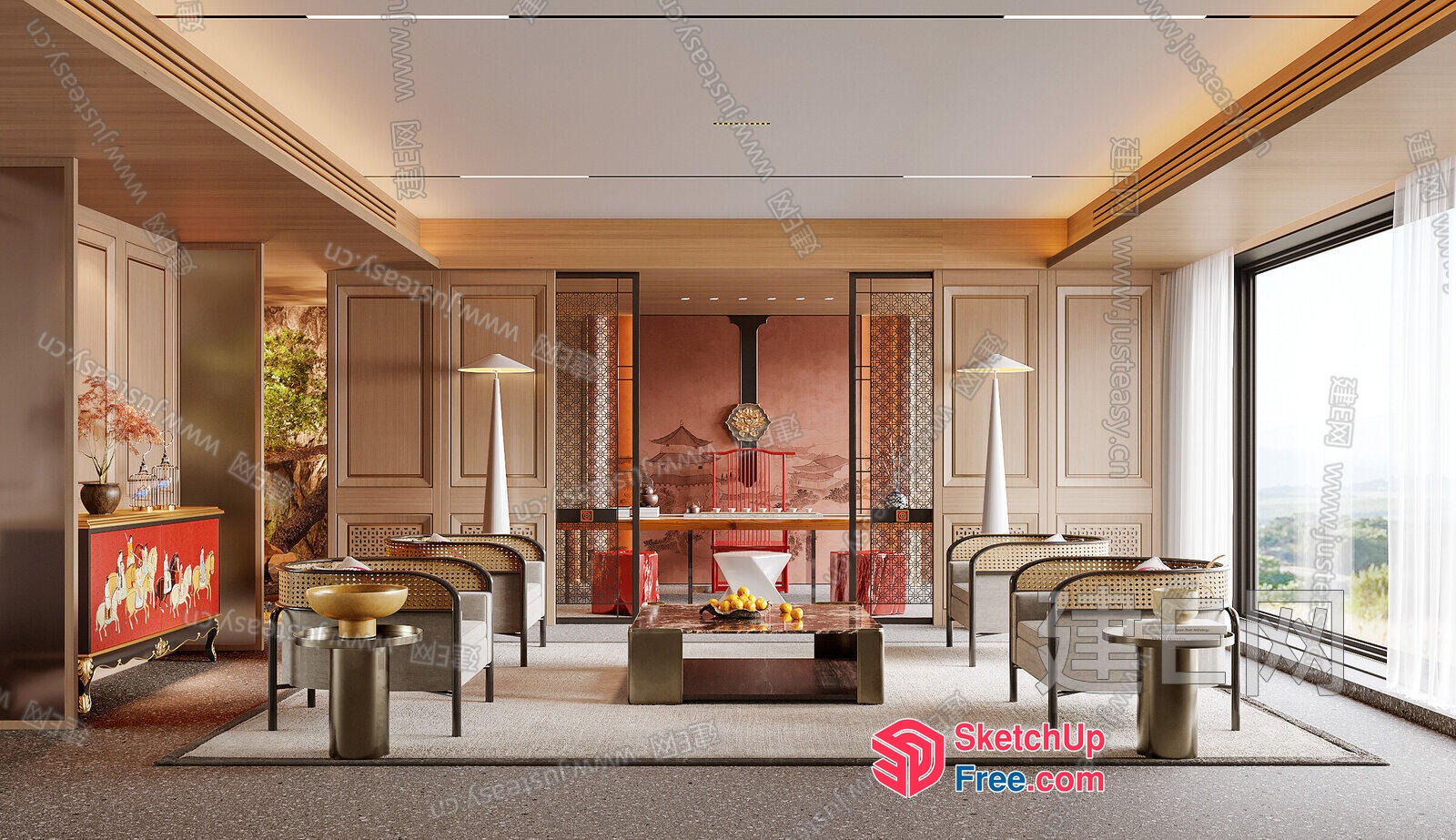 Modern Asian-Inspired Living Room With Traditional Elements 3D SketchUp File