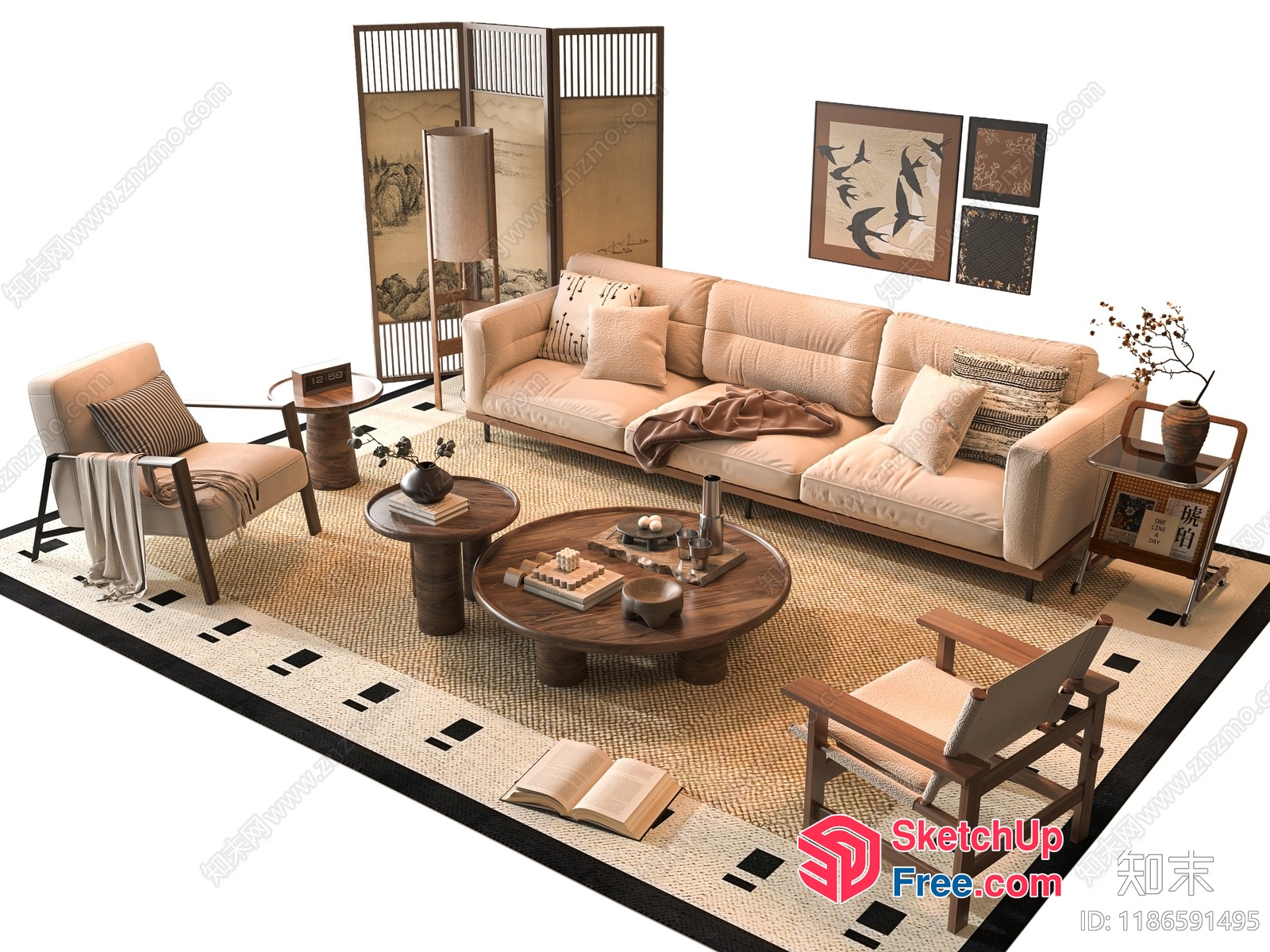 Modern Japanese-Inspired Living Room With Minimalist Style 3D SketchUp File