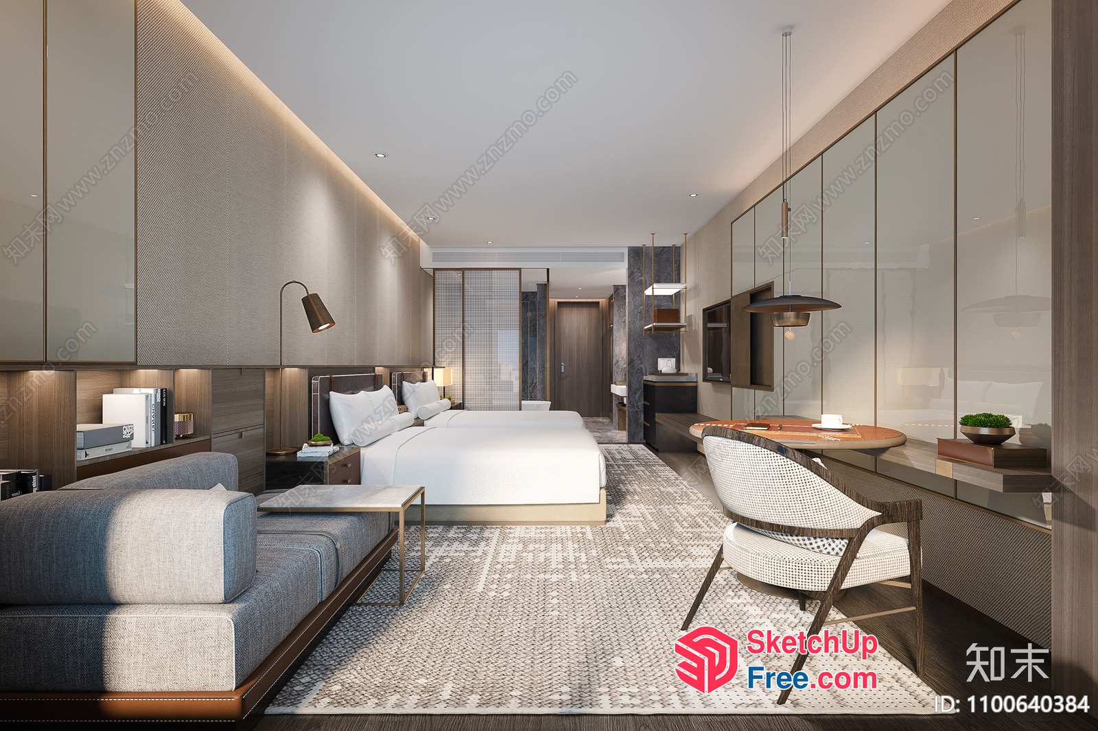 Modern Minimalist Hotel Room Interior 3D SketchUp File