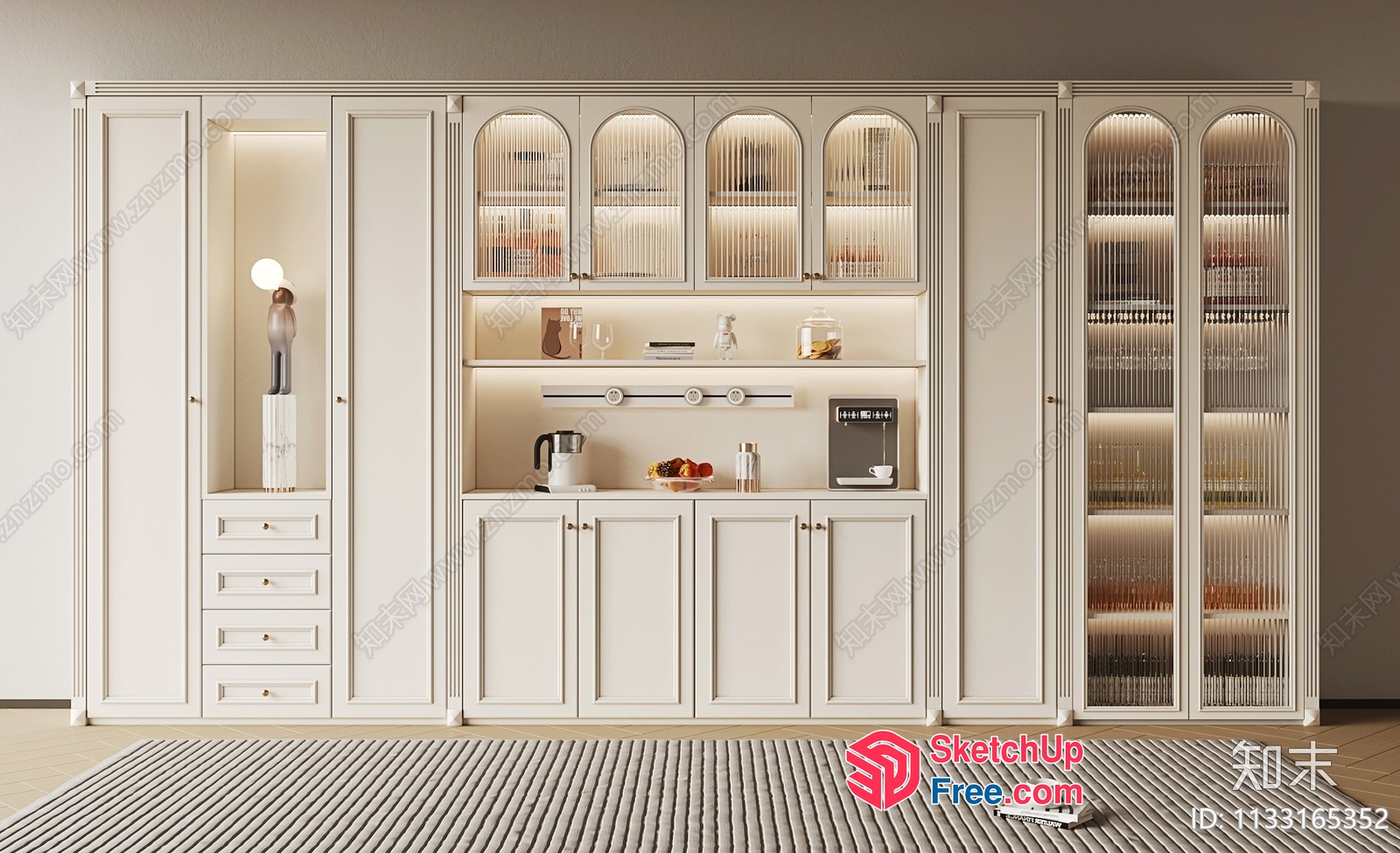 Elegant Creamy Style Kitchen Cabinet 3D SketchUp File