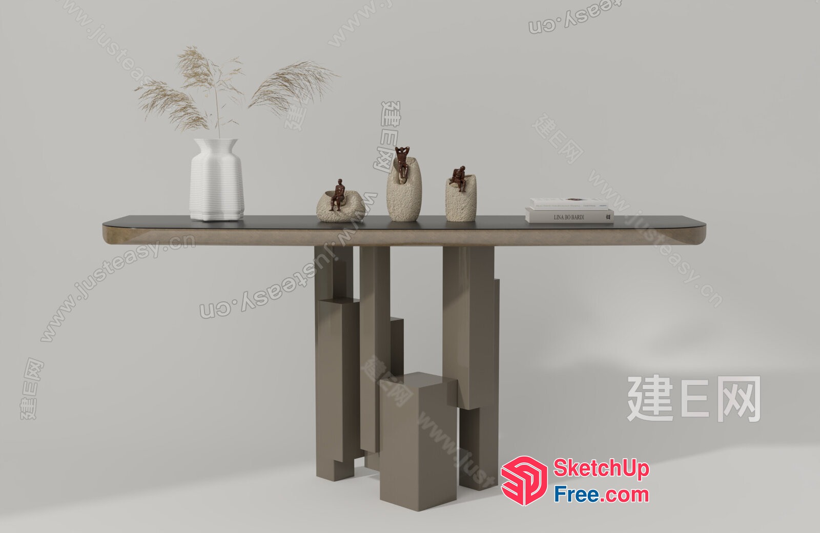 Simple Modern Console Table With Vase And Decorations 3D SketchUp File