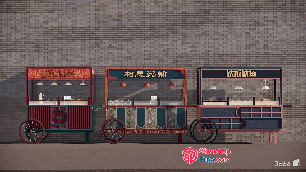 Colorful Food Stalls In Traditional Chinese Style 3D SketchUp File