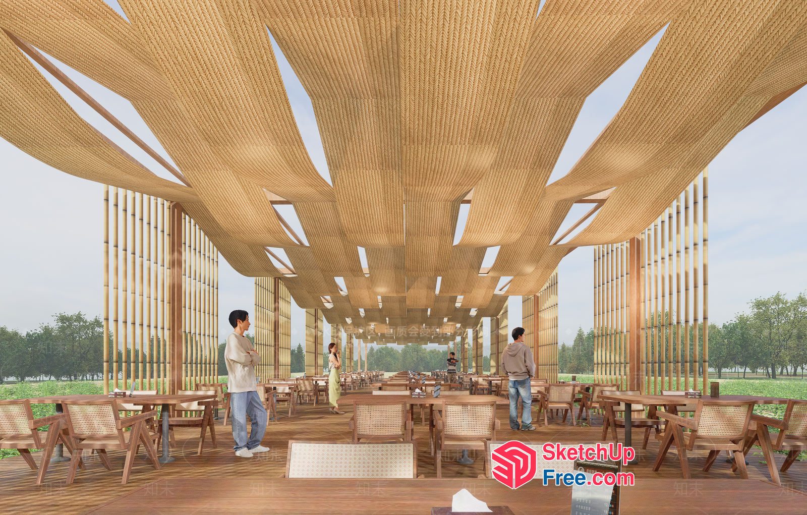 Open-Air Dining Space With Natural Light And Bamboo Decor 3D SketchUp File