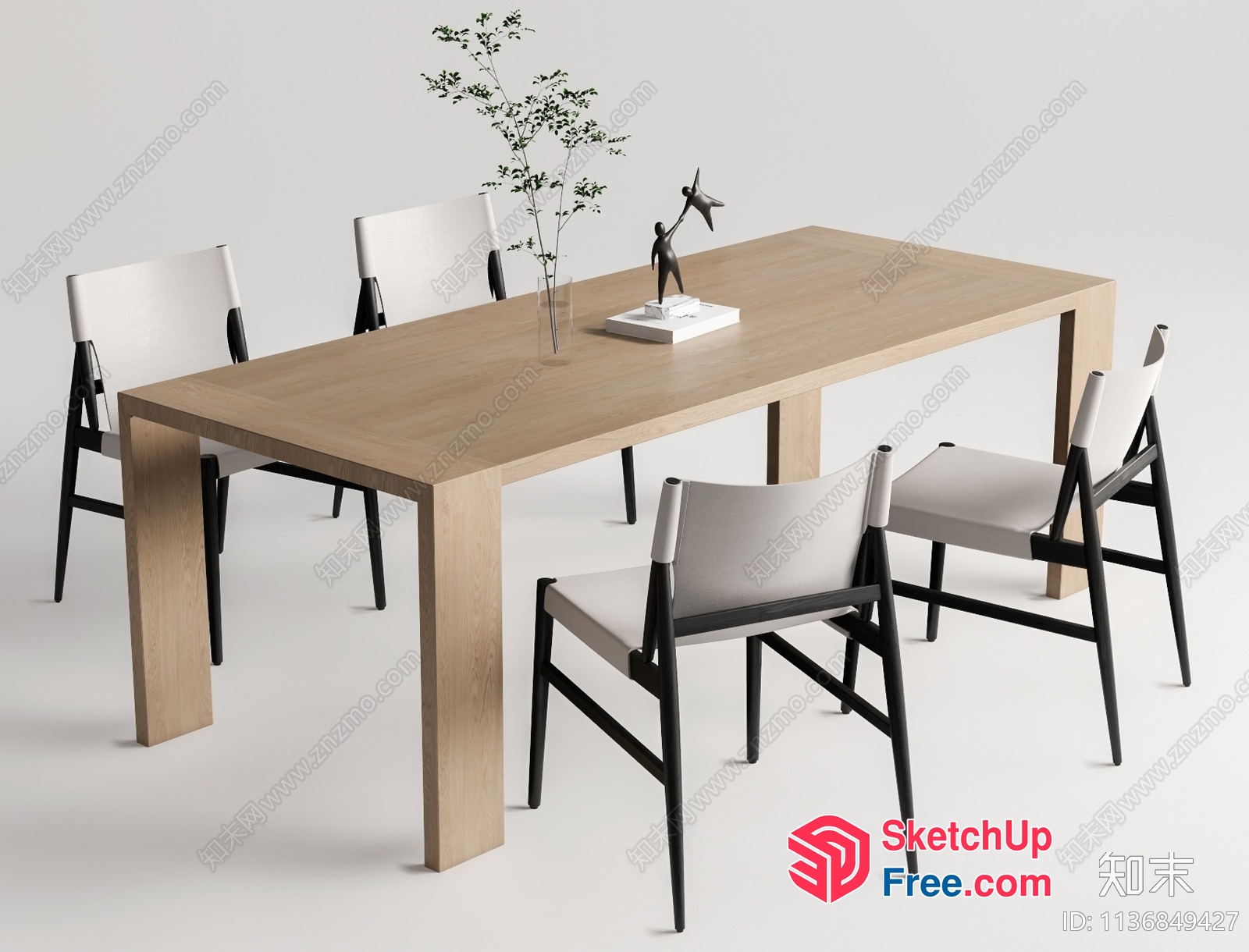 Modern Minimalist Dining Table With Sleek Chairs 3D SketchUp File