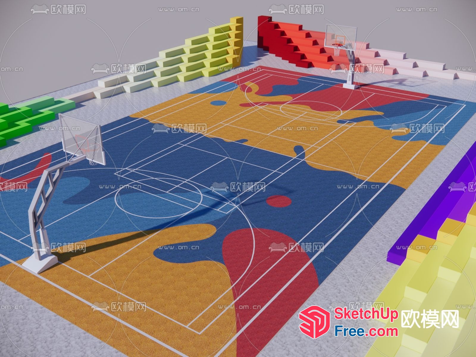 Colorful Basketball Court With Unique Design 3D SketchUp File