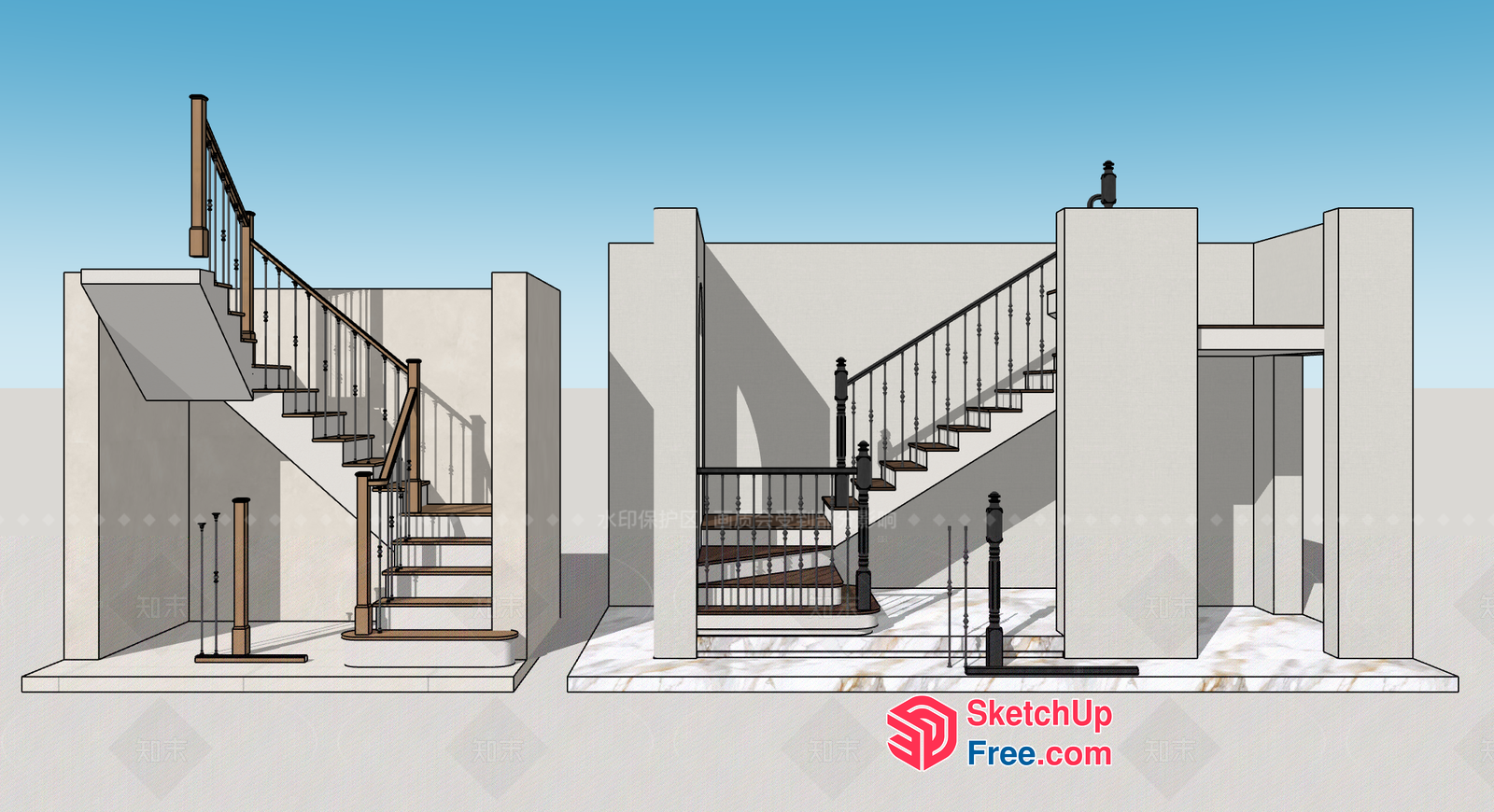 Staircase Design With Railing And Pillars 3D SketchUp File
