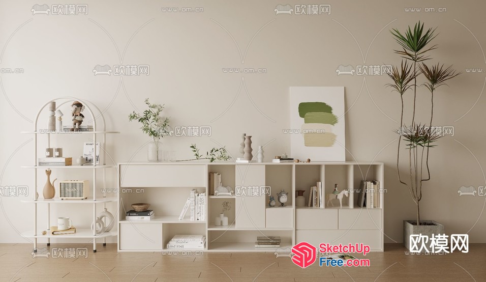 Minimalist White Decorative Shelf And Bookcase 3D SketchUp File