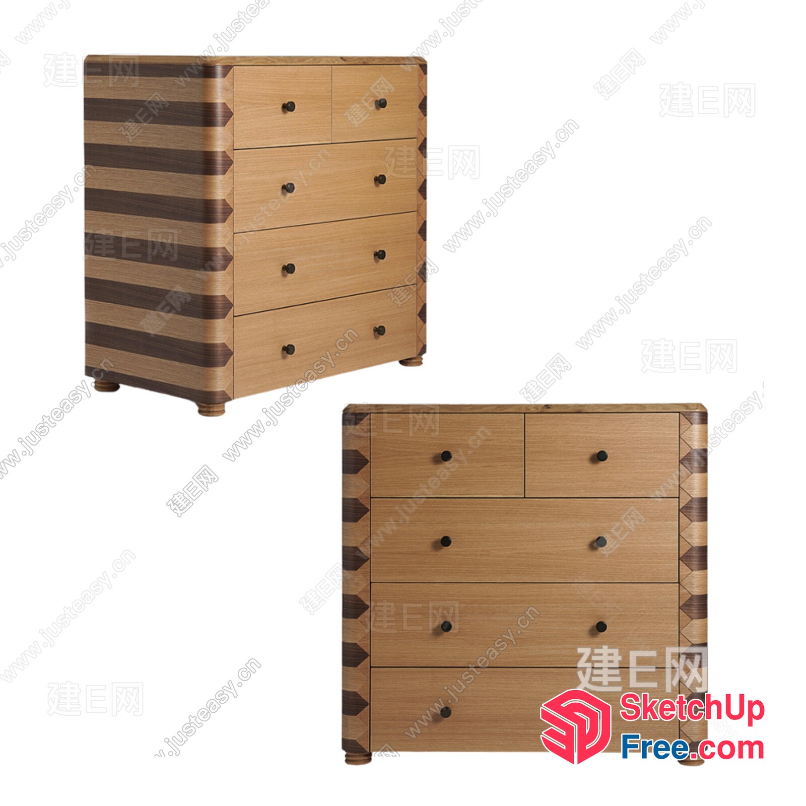 Wooden Dresser With Geometric Accents 3D SketchUp File