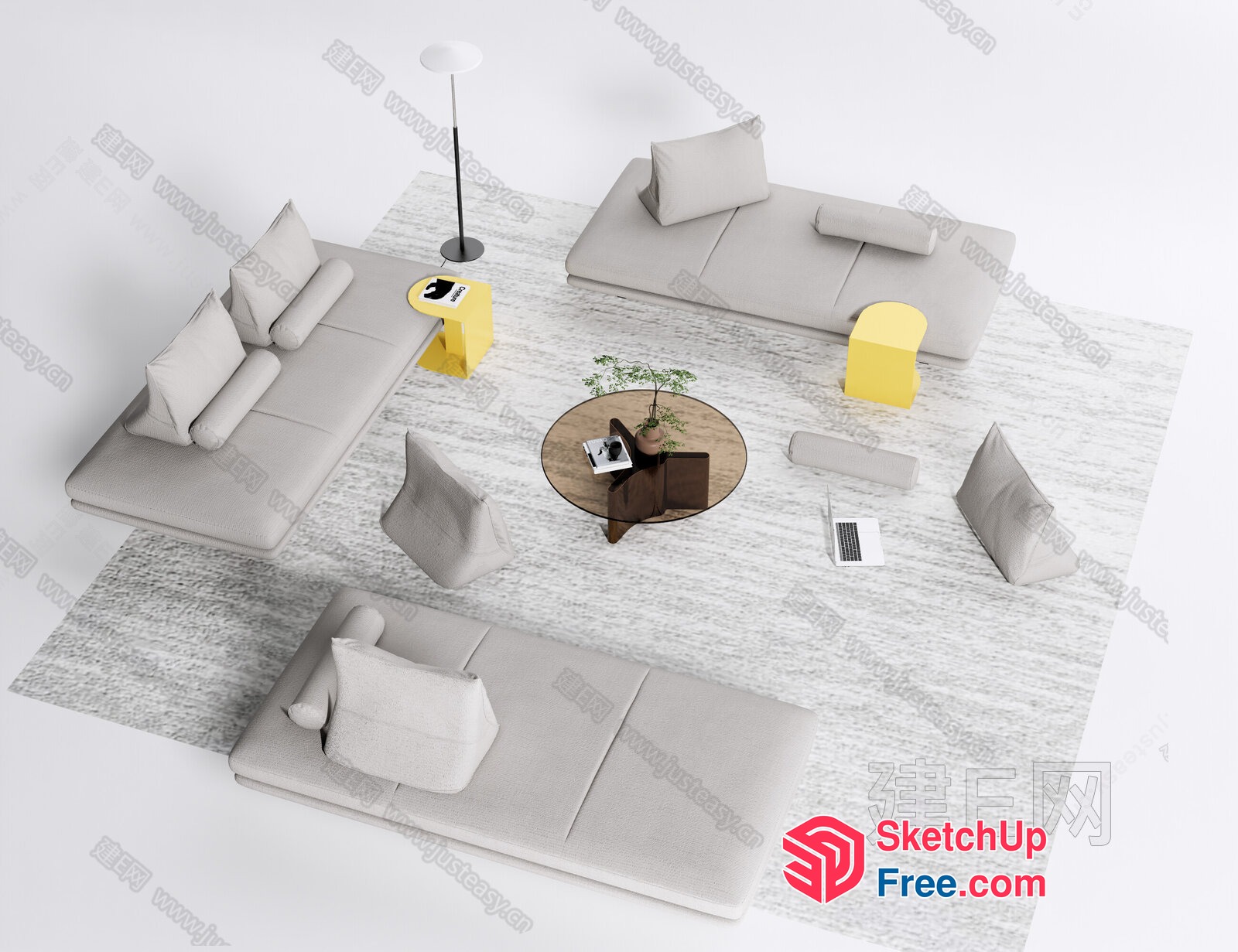 Minimalist Living Room With Neutral Color Scheme And Modern Furniture 3D SketchUp File