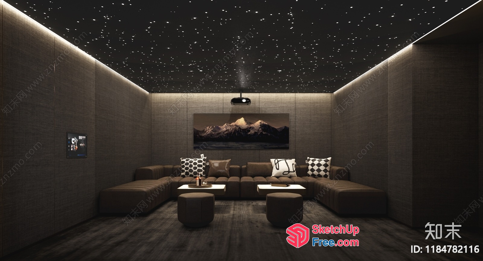 Dark And Moody Modern Living Room 3D SketchUp File