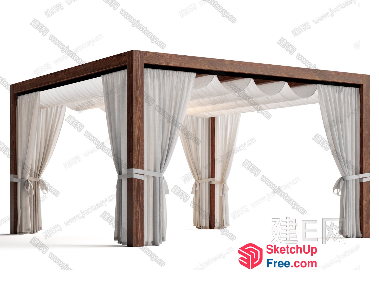 Elegant White Curtain And Wooden Frame 3D SketchUp File
