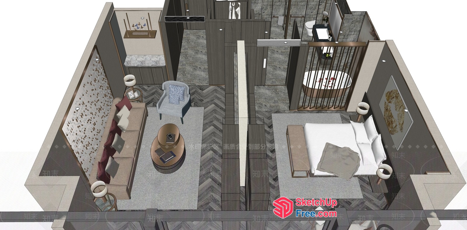 Modern Living Room And Bedroom Interior 3D SketchUp File