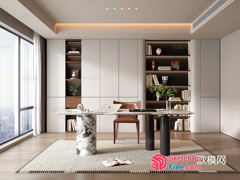 Modern Minimalist Office Space With Natural Light 3D SketchUp File