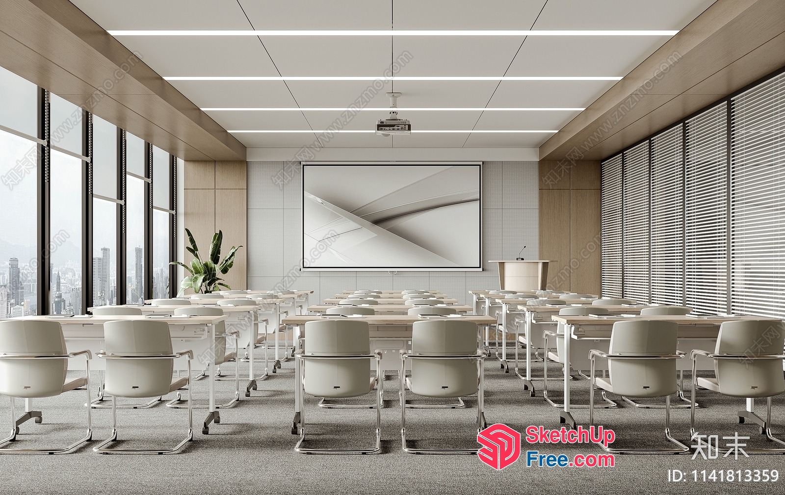 Modern Conference Room With Large Windows And City View 3D SketchUp File