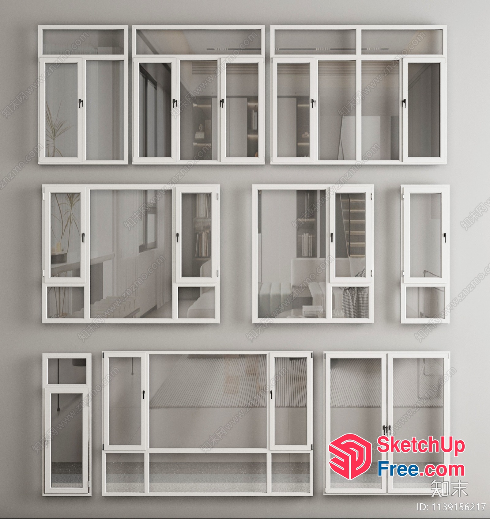 White Framed Windows And Doors In Various Styles 3D SketchUp File