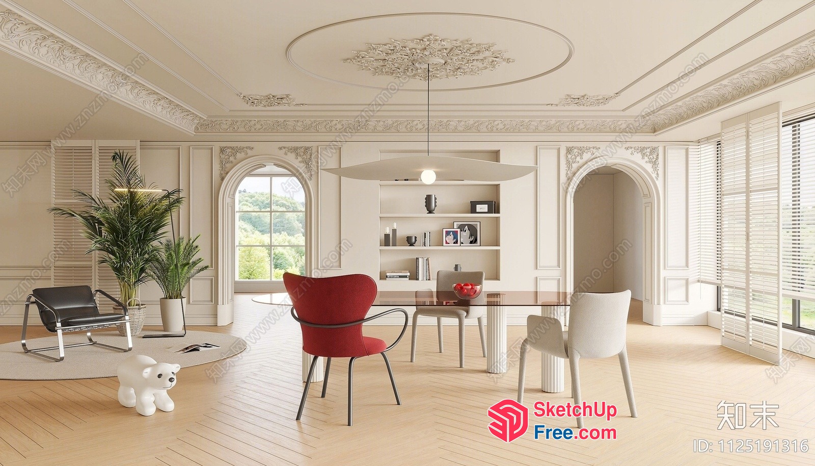 Elegant Modern Classic White Living Room Interior 3D SketchUp File